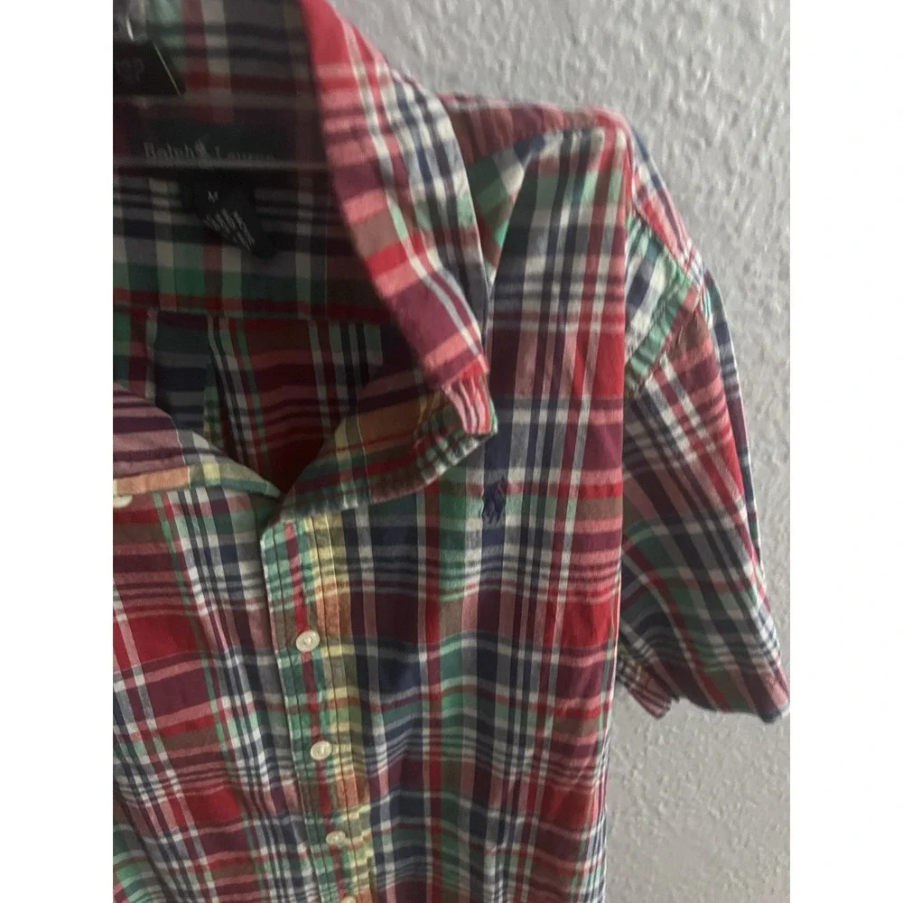 Ralph Lauren Boys Button Down Shirt‎ Short Sleeve Multicolored Plaid Size Medium